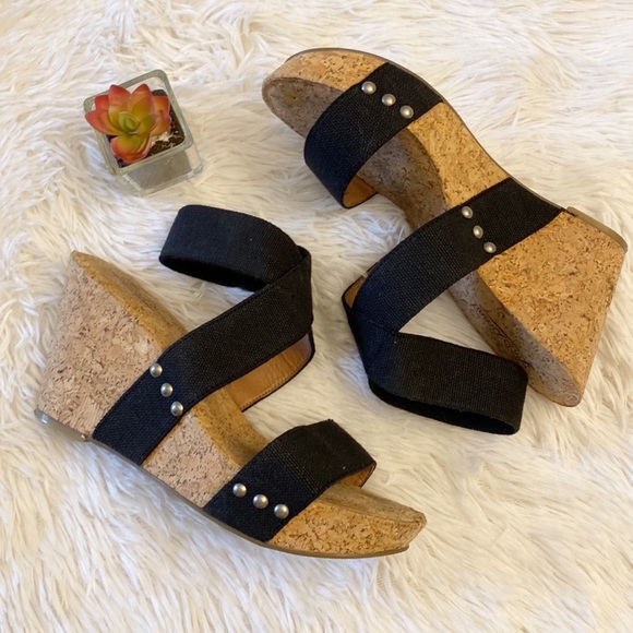 LUCKY BRAND | Marinah Black stretch wedge sandals heels women’s 9 - Picture 7 of 9
